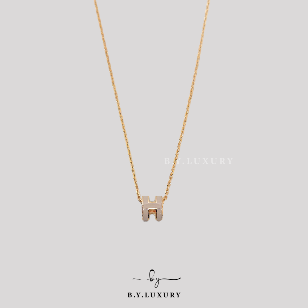 全新現貨 HERMES Mini Pop H Pendant 頸鏈 奶茶配玫瑰金