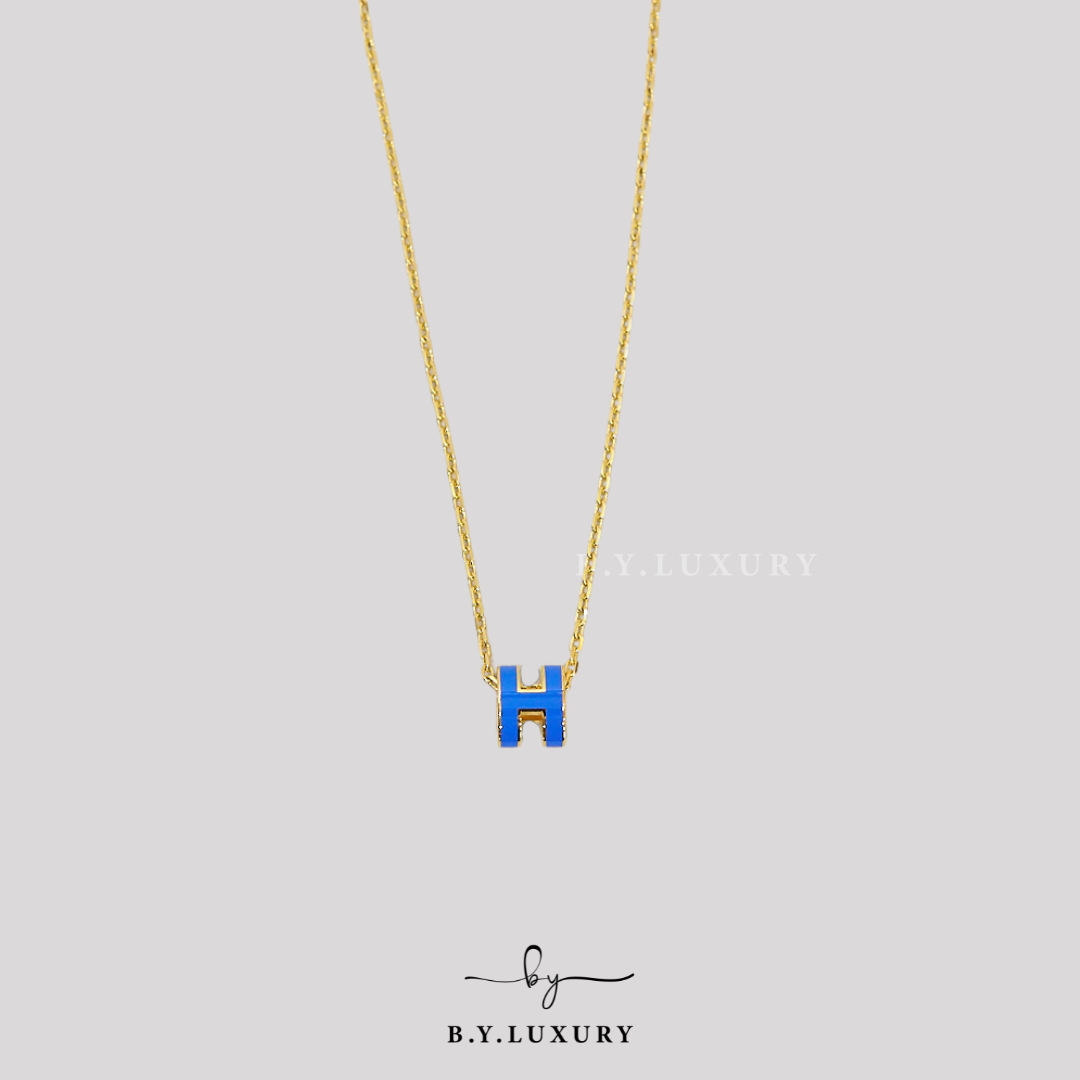 全新現貨 HERMES Mini Pop H Pendant 藍 金 頸鏈