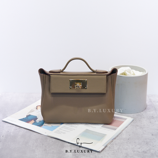 全新現貨 HERMES mini 2424-21 Evercolor Swift 大象灰 金扣