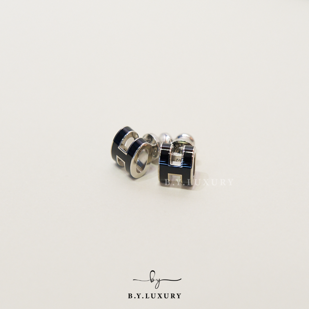 全新現貨 HERMES Mini Pop H Earrings 黑色 銀 耳環