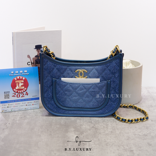 全新現貨 CHANEL Denim Hobo 牛仔布 金扣 AS4666