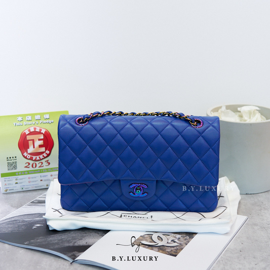 閑置品 CHANEL Medium Classic Double Flap 小羊皮 藍紫限定款