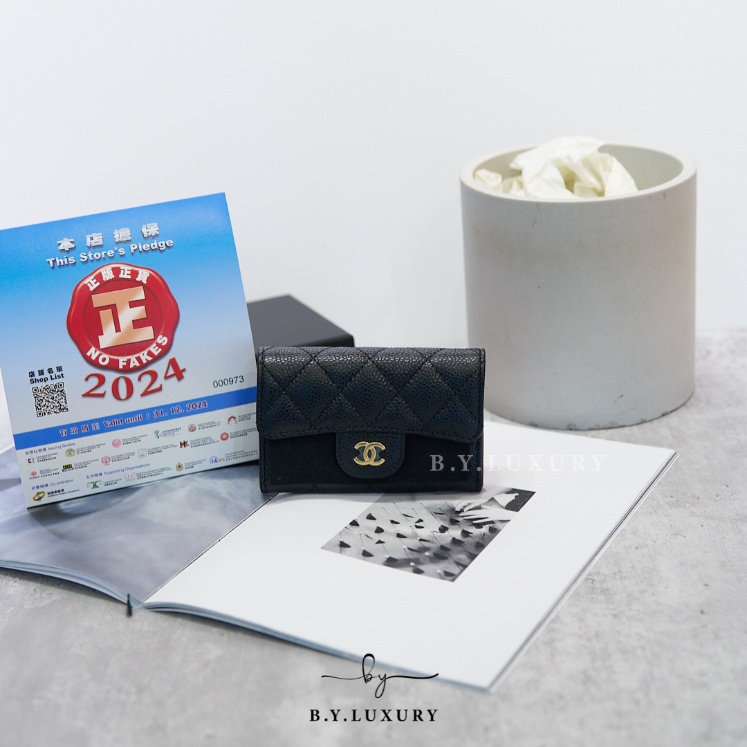 全新現貨 CHANEL Card Holder 黑 牛皮 金扣 卡片套 AP0214