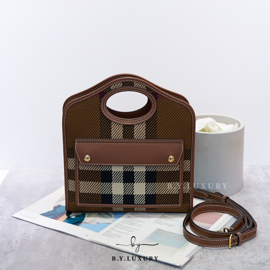 閑置品 BURBERRY Mini Pocket Bag Canva and Leather Brown Checked