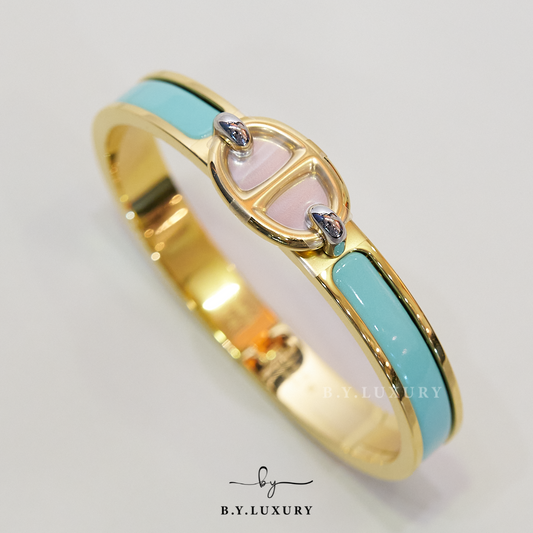 全新現貨 HERMES Mini Clic Chaine d'Ancre Bracelet Aqua Rose Gold 湖水色 金 豬鼻手鐲