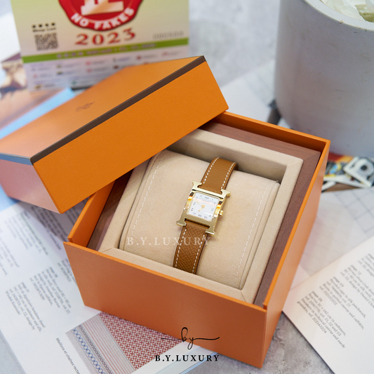 全新現貨 HERMES Heure H Watch 25mm small model 37 金棕色 金