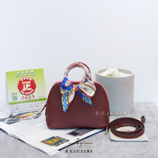 全新現貨 HERMES Mini Bolide Evercolor 55 愛馬仕紅 拼 8W 粉紅色 銀扣