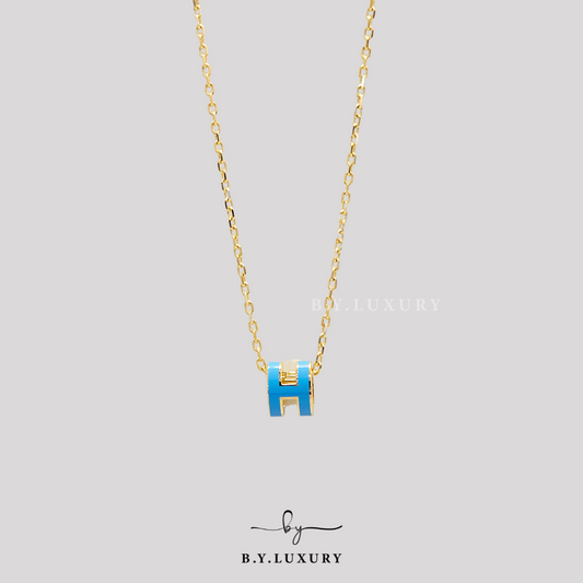 全新現貨 HERMES Mini Pop H Pendant 牛仔藍 金 頸鏈