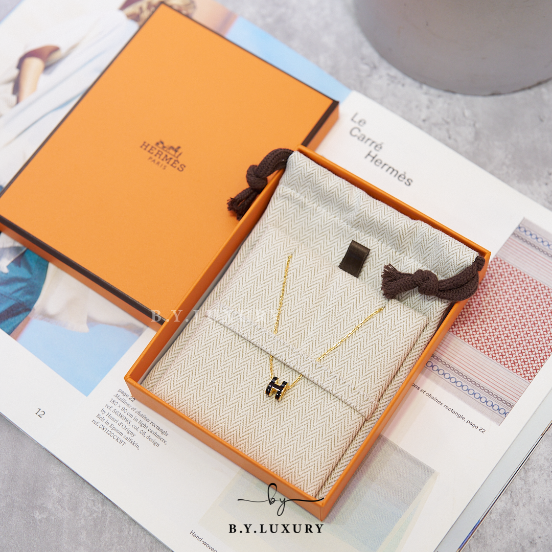 全新現貨 HERMES Mini Pop H Pendant 黑色 金 頸鏈