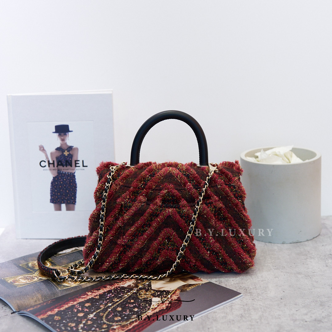 全新現貨 CHANEL Coco Handle Small Bag Red Tweed 斜紋軟呢 紅色 淡金扣