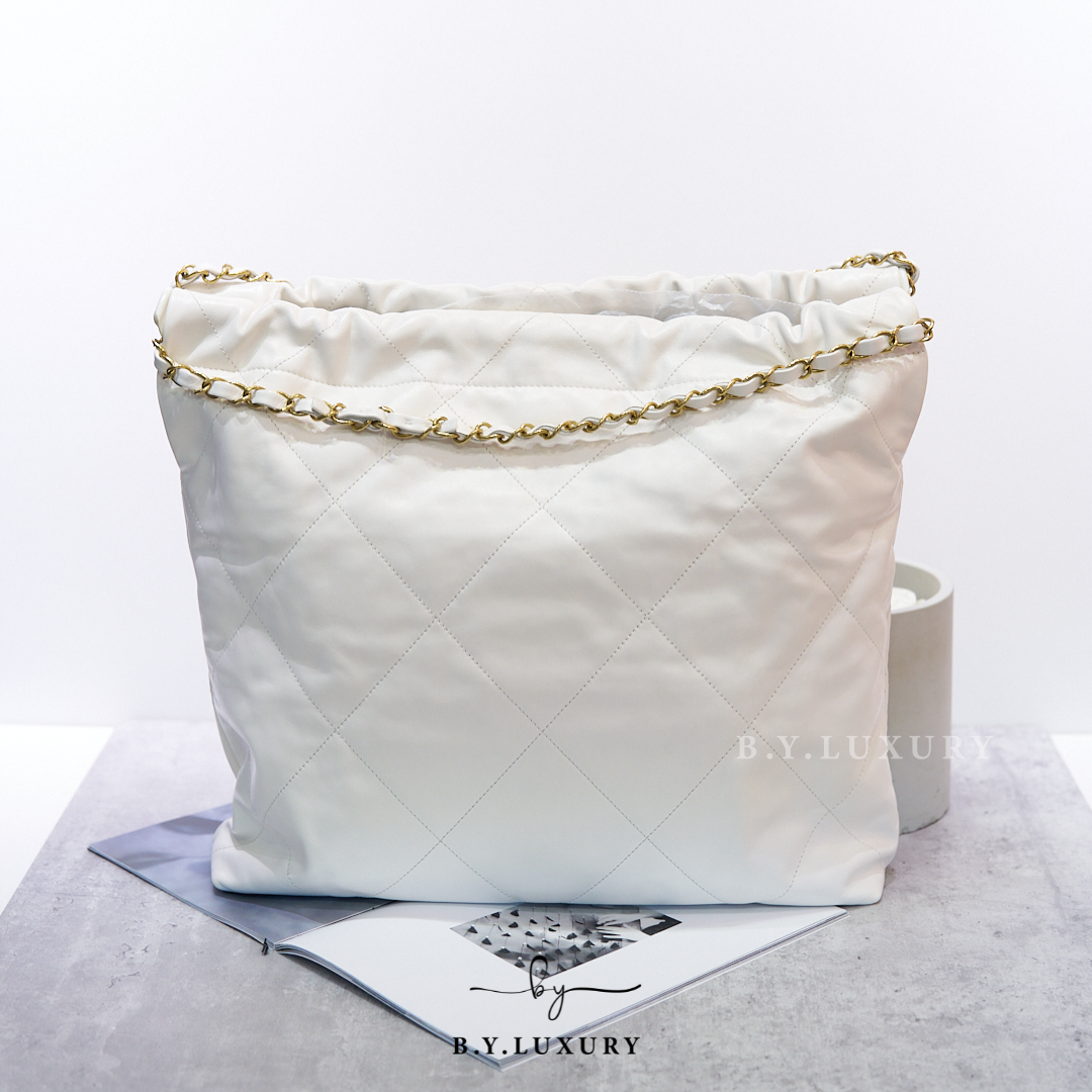 閑置品 CHANEL 22 Medium Shiny Calfskin White AS3261