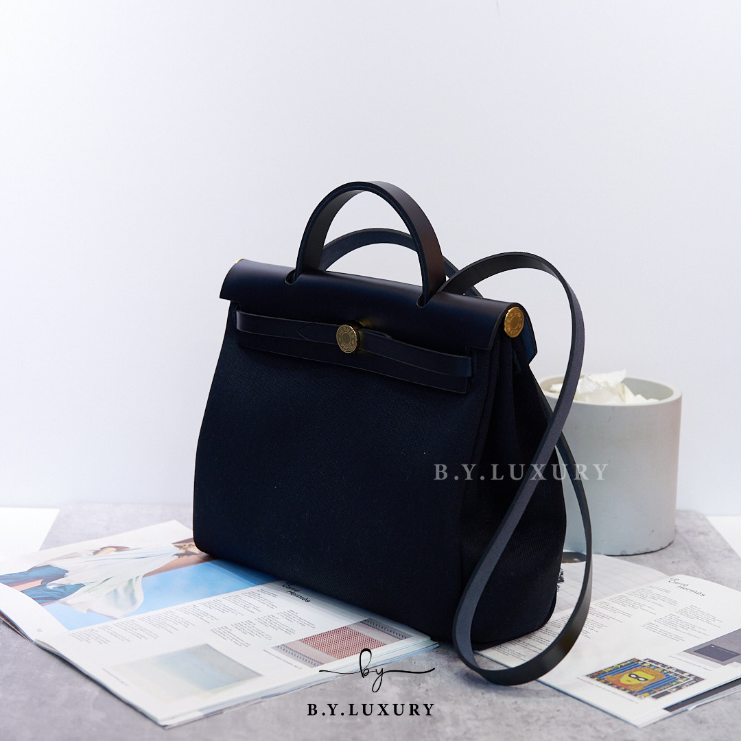 全新現貨 HERMES Herbag 31 帆布 89 黑色 金扣