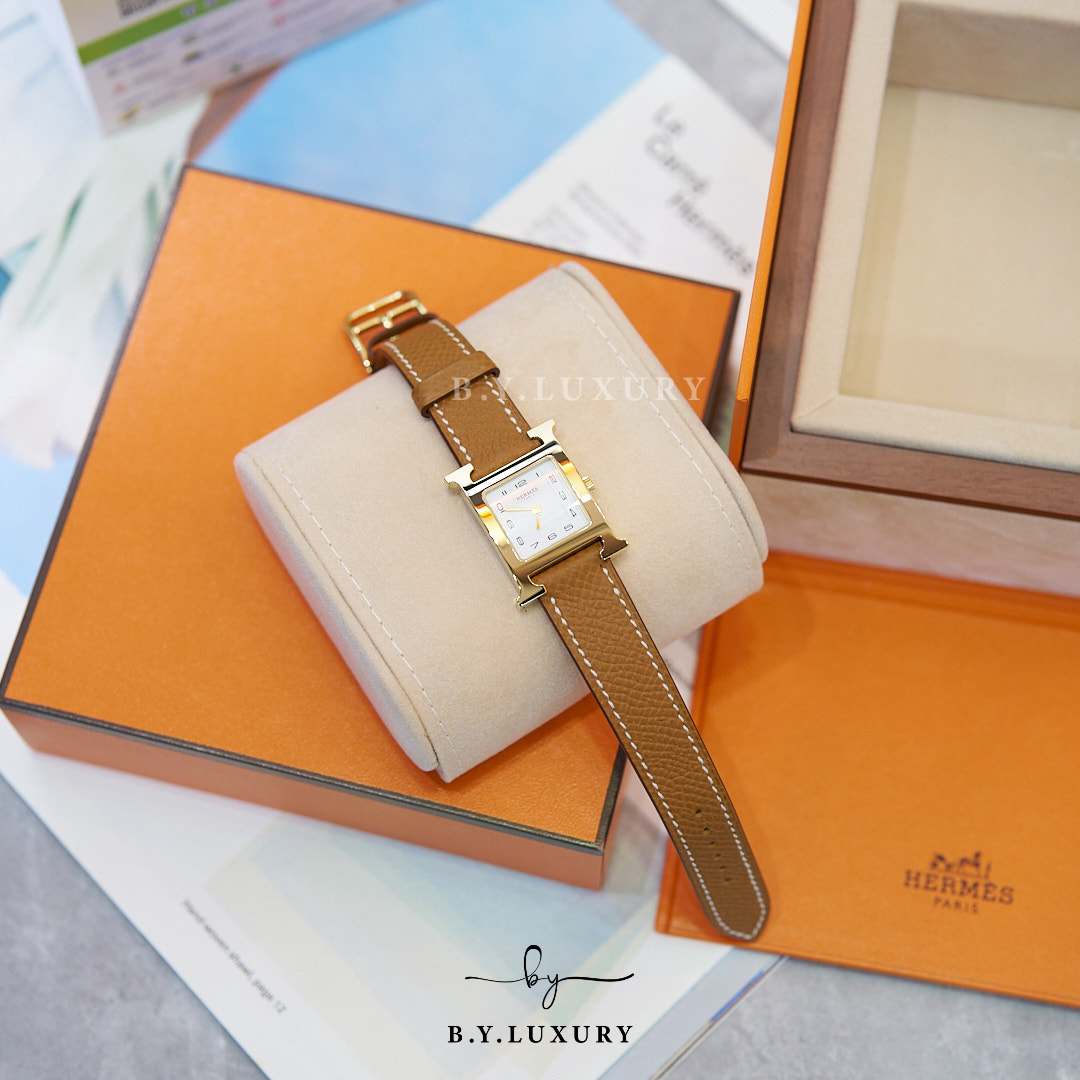 全新現貨 HERMES Heure H Watch 25mm small model 37 金棕色 金