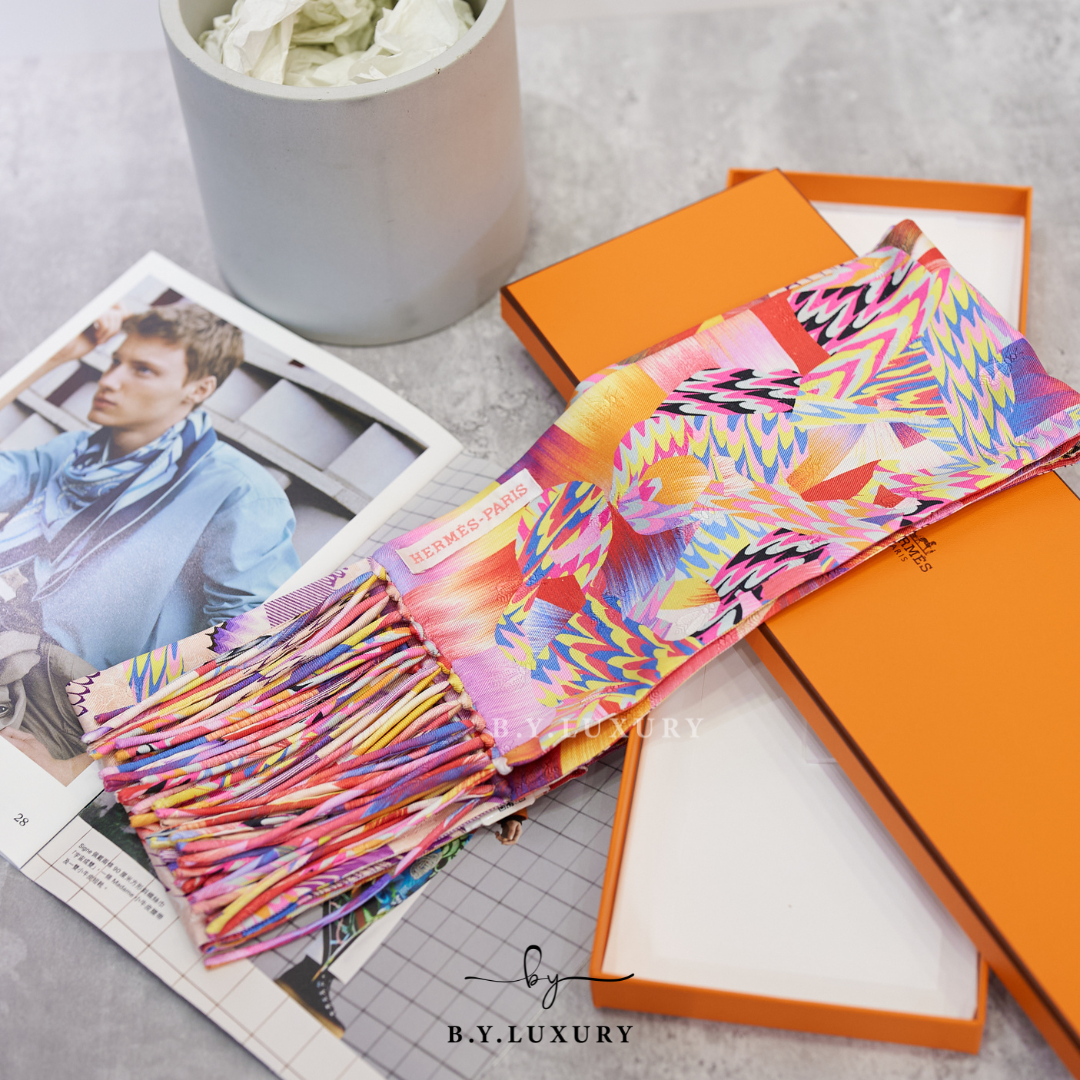 全新現貨 HERMES Marble Silk fringed muffler scarf 日本製 真絲 頸巾