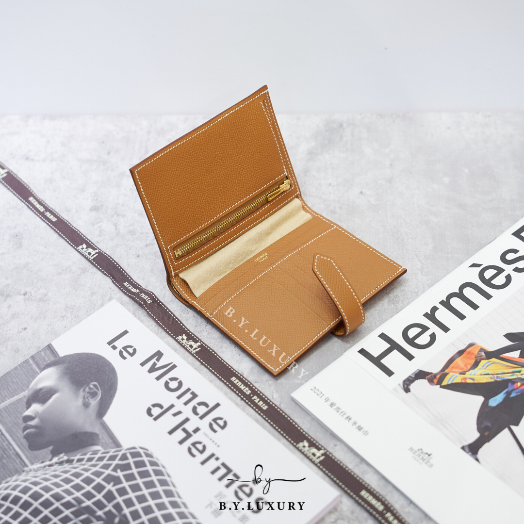 全新現貨 HERMES Bearn Compact Wallet Epsom 37 金棕色 金扣
