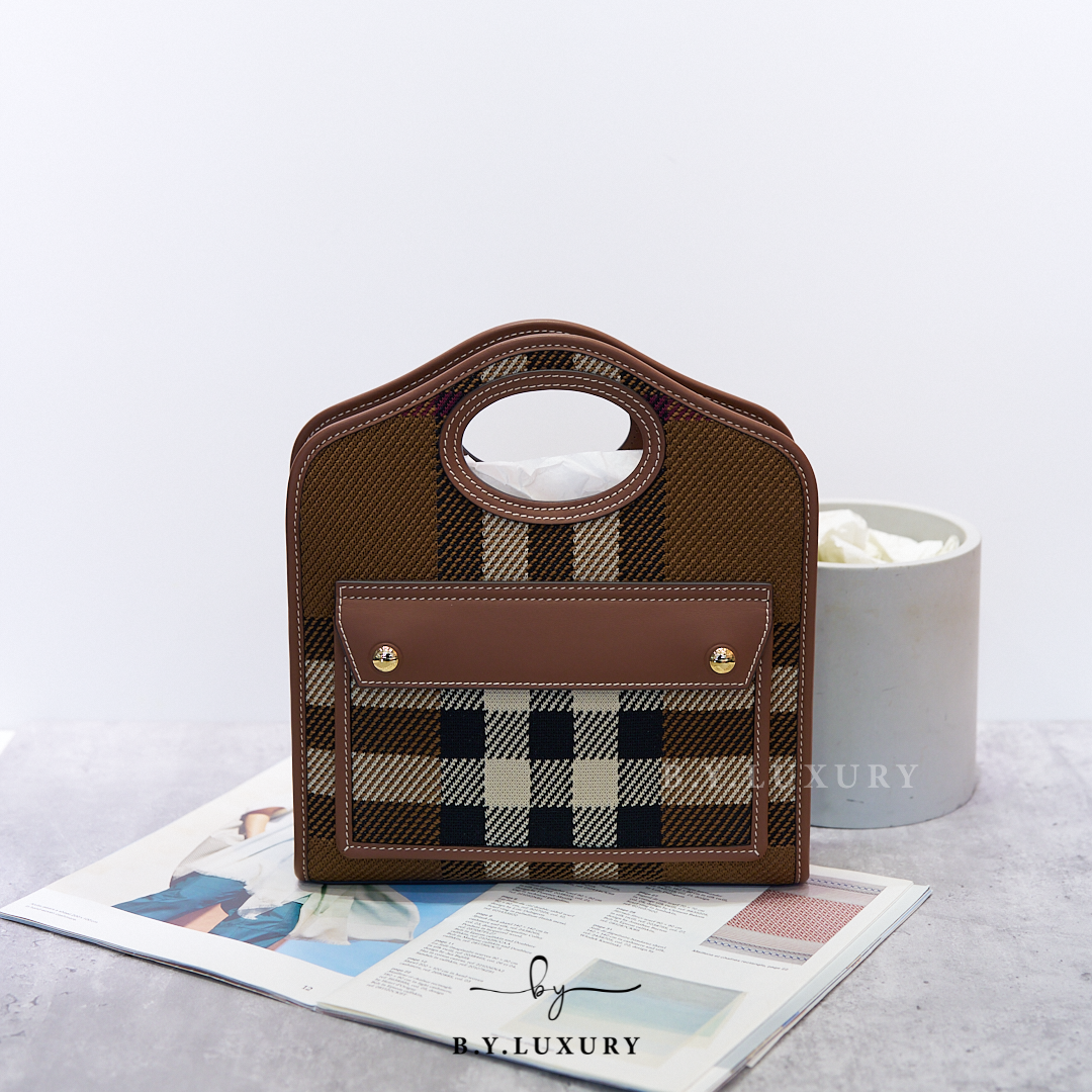 閑置品 BURBERRY Mini Pocket Bag Canva and Leather Brown Checked