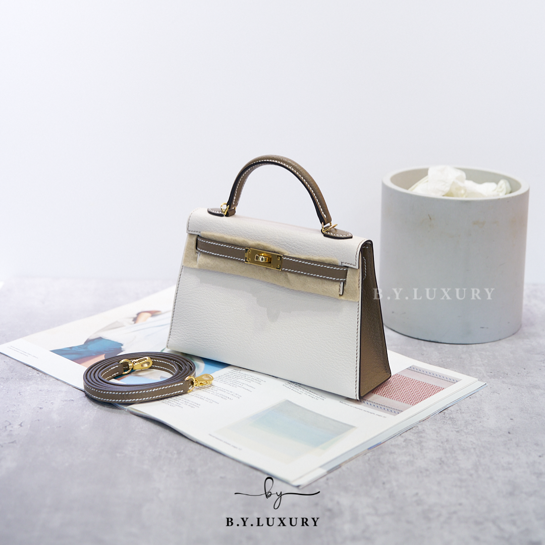全新現貨 HERMES Mini Kelly II MK2 SO Swift Nata x Etoupe White Stitch GHW