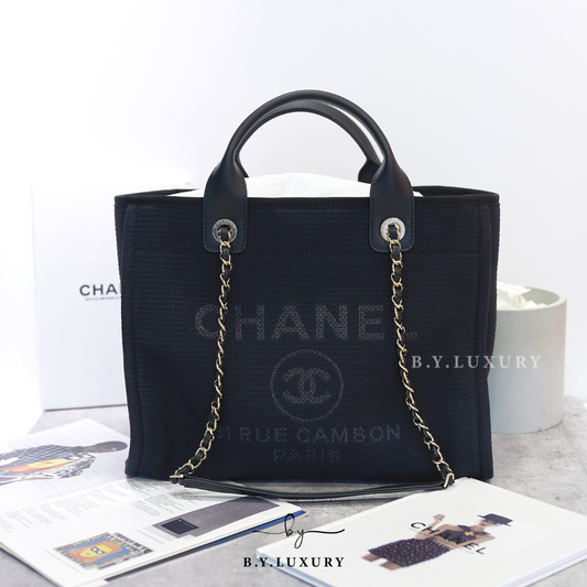 全新現貨 CHANEL Deauville Tote Small 黑 帆布 沙灘袋 AS3351