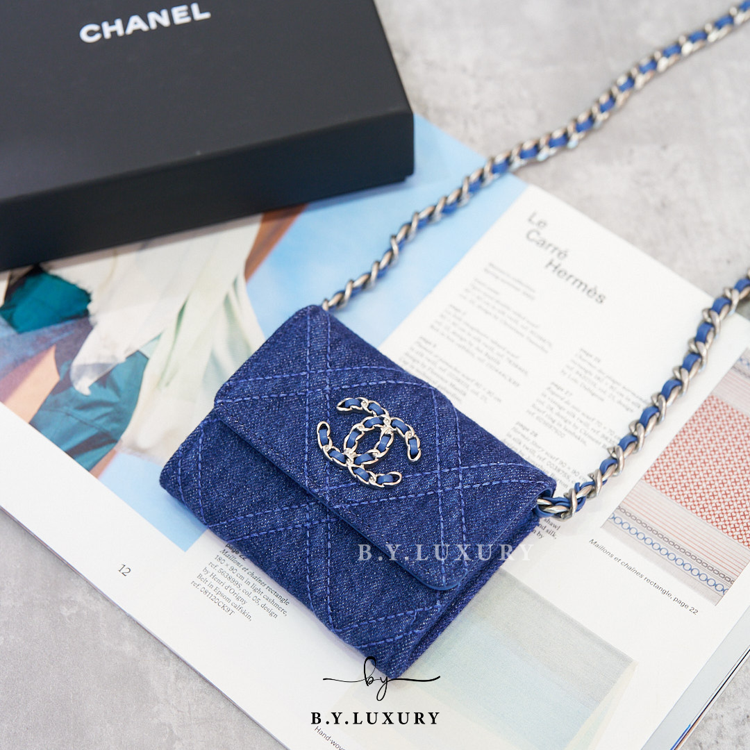 全新現貨 CHANEL 19 Mini Wallet on Chain WOC 牛仔布