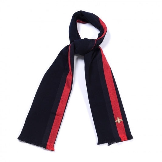 全新現貨 GUCCI Navy Bee Wool Cashmere Scarf 羊毛 頸巾