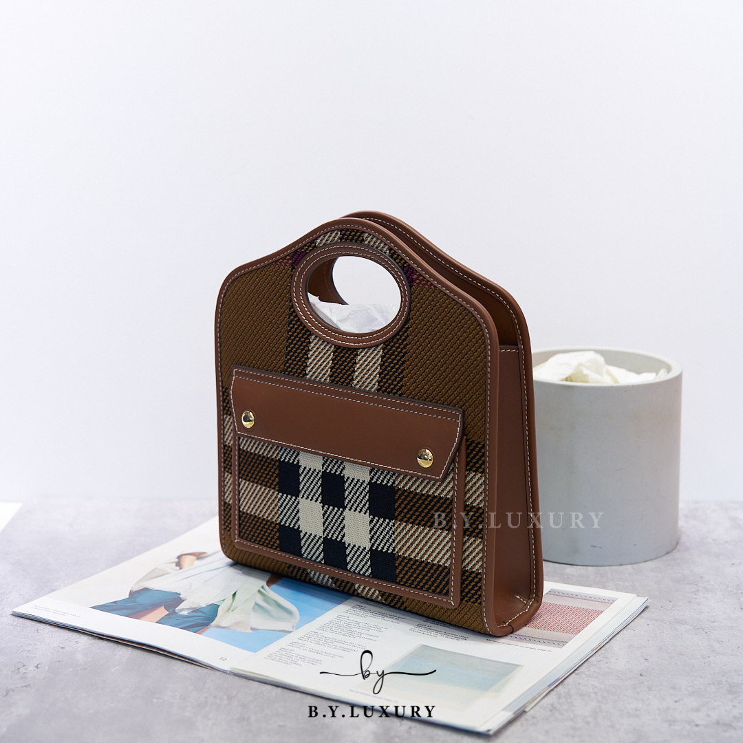 閑置品 BURBERRY Mini Pocket Bag Canva and Leather Brown Checked