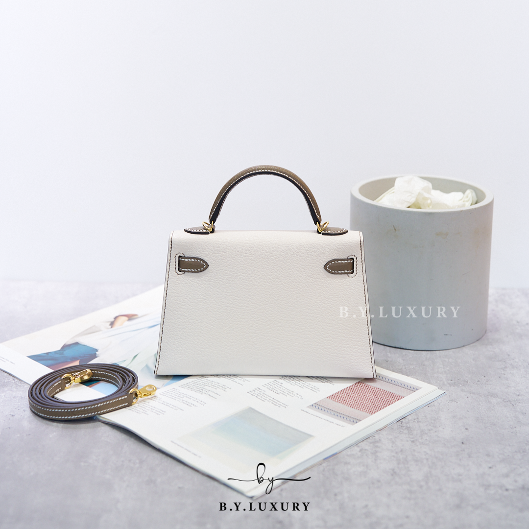 全新現貨 HERMES Mini Kelly II MK2 SO Swift Nata x Etoupe White Stitch GHW