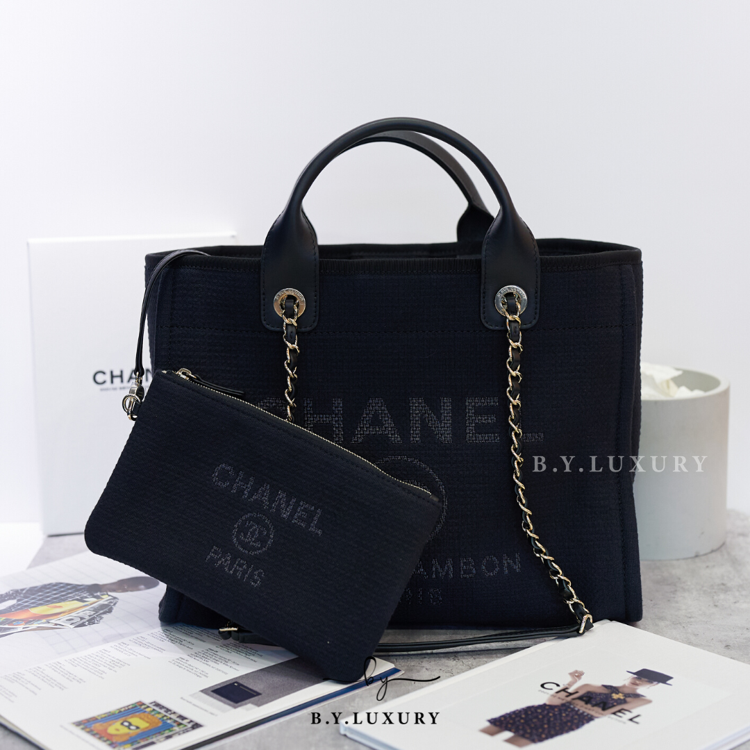 全新現貨 CHANEL Deauville Tote Small 黑 帆布 沙灘袋 AS3351
