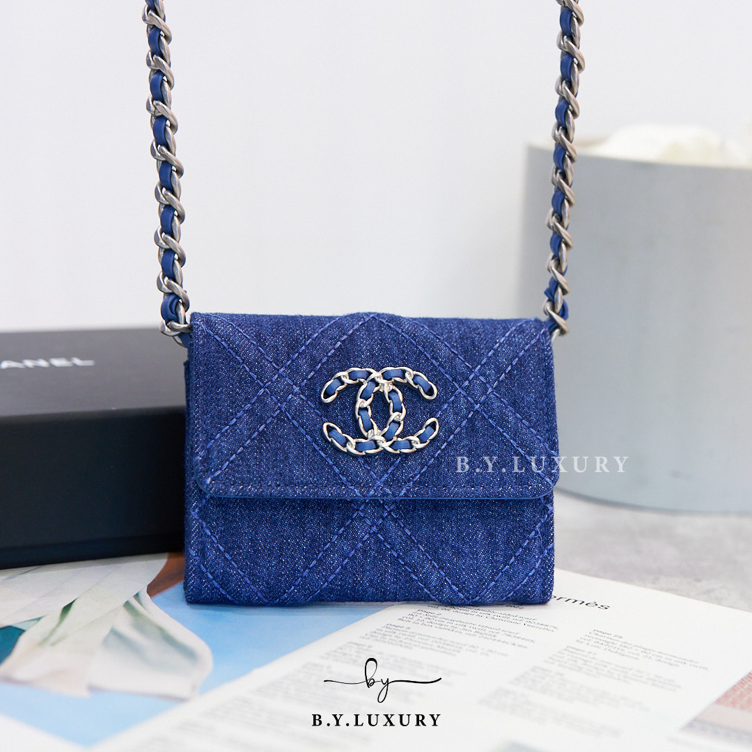 全新現貨 CHANEL 19 Mini Wallet on Chain WOC 牛仔布