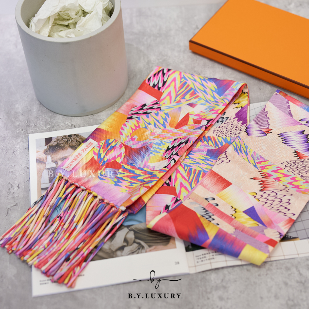 全新現貨 HERMES Marble Silk fringed muffler scarf 日本製 真絲 頸巾