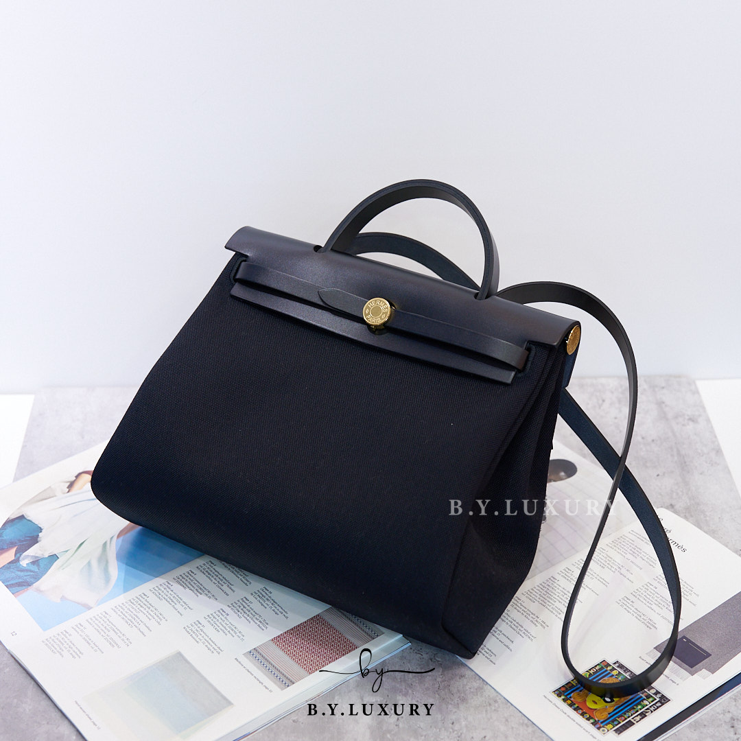 全新現貨 HERMES Herbag 31 帆布 89 黑色 金扣