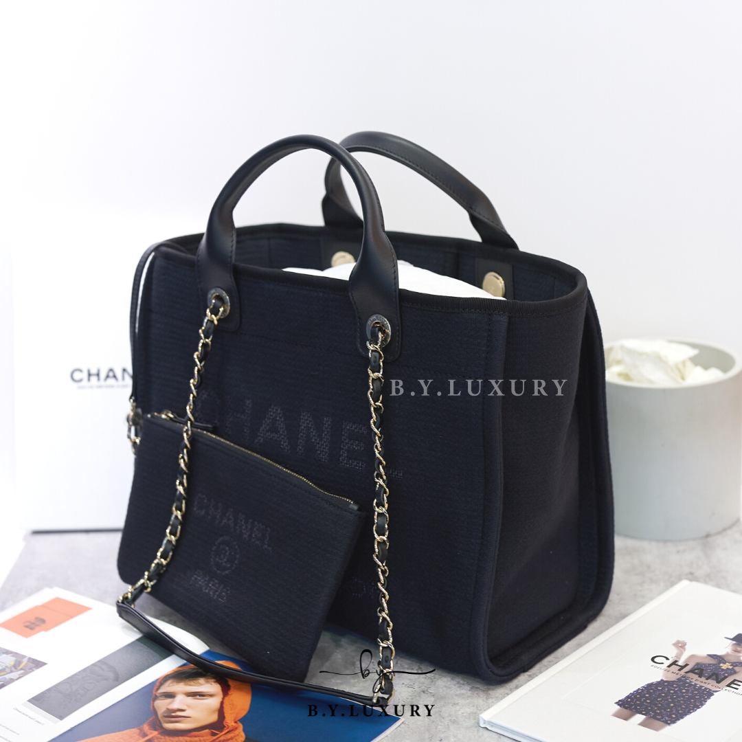 全新現貨 CHANEL Deauville Tote Small 黑 帆布 沙灘袋 AS3351
