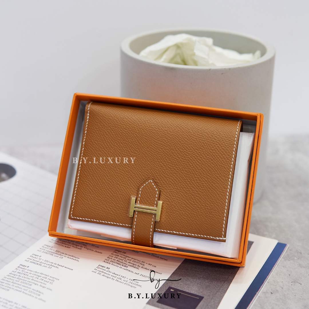 全新現貨 HERMES Bearn Compact Wallet Epsom 37 金棕色 金扣
