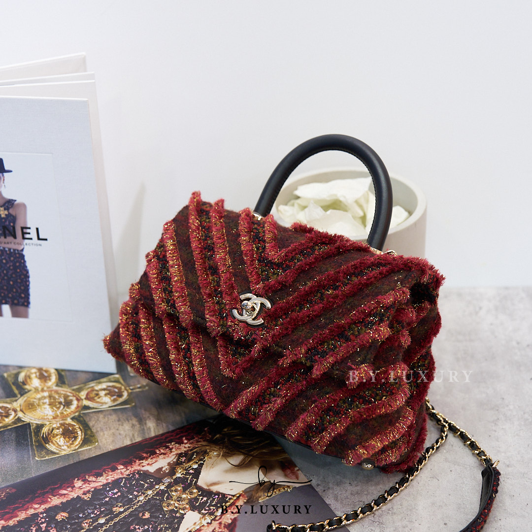全新現貨 CHANEL Coco Handle Small Bag Red Tweed 斜紋軟呢 紅色 淡金扣