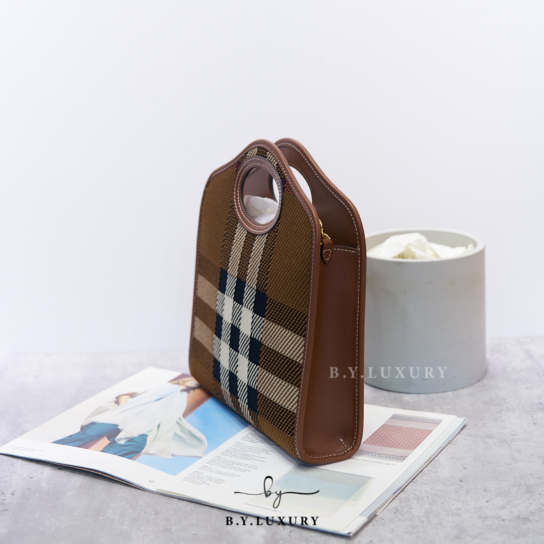 閑置品 BURBERRY Mini Pocket Bag Canva and Leather Brown Checked