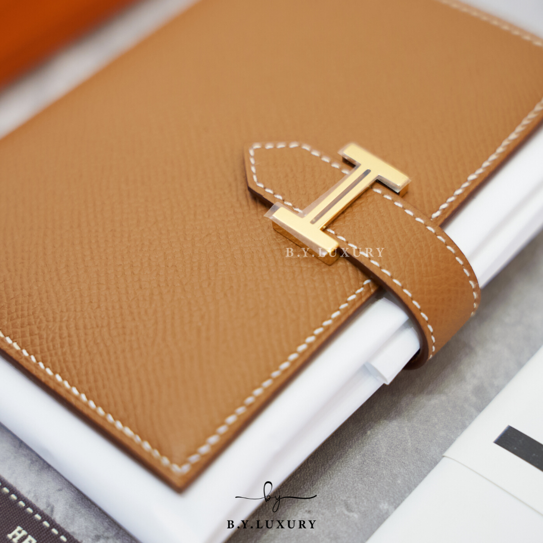 全新現貨 HERMES Bearn Compact Wallet Epsom 37 金棕色 金扣