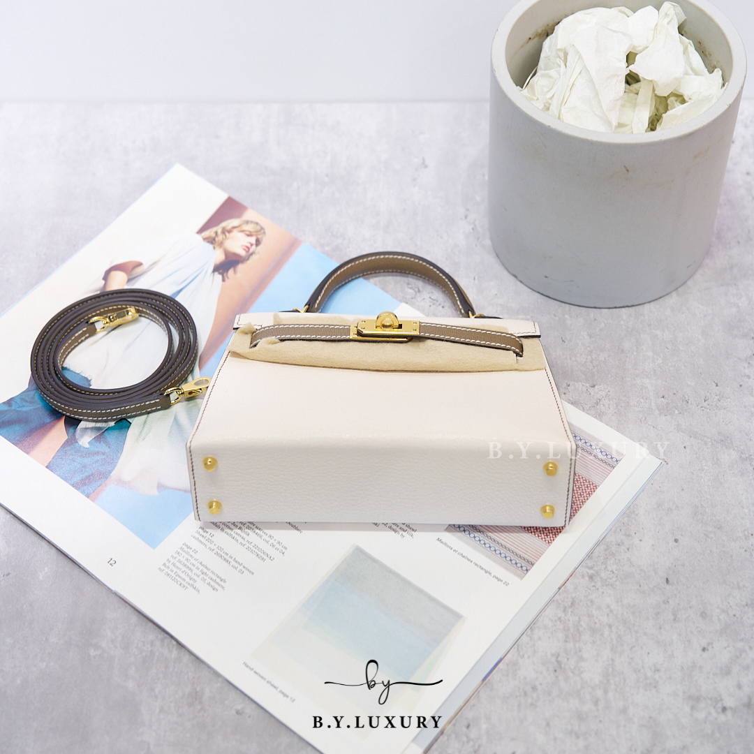 全新現貨 HERMES Mini Kelly II MK2 SO Swift Nata x Etoupe White Stitch GHW