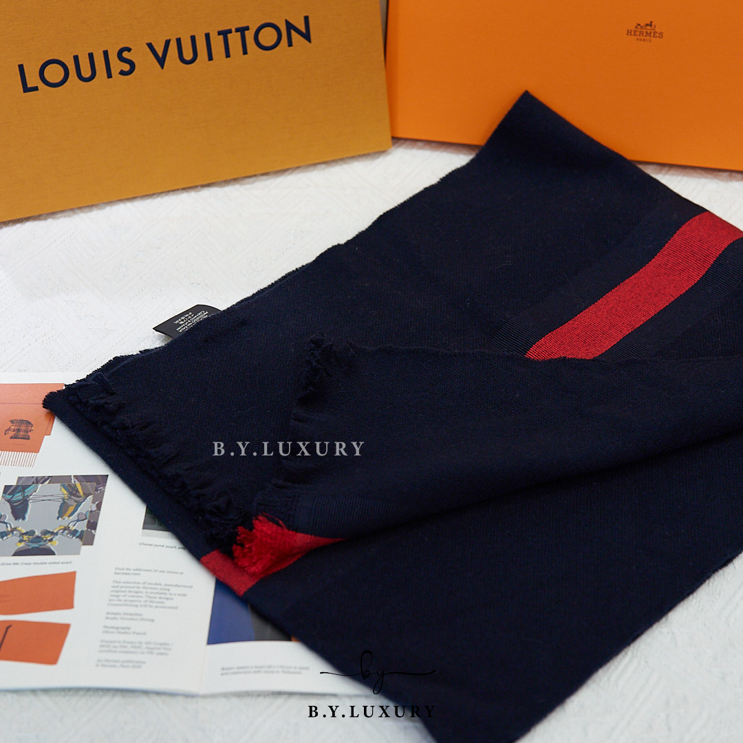 全新現貨 GUCCI Navy Bee Wool Cashmere Scarf 羊毛 頸巾
