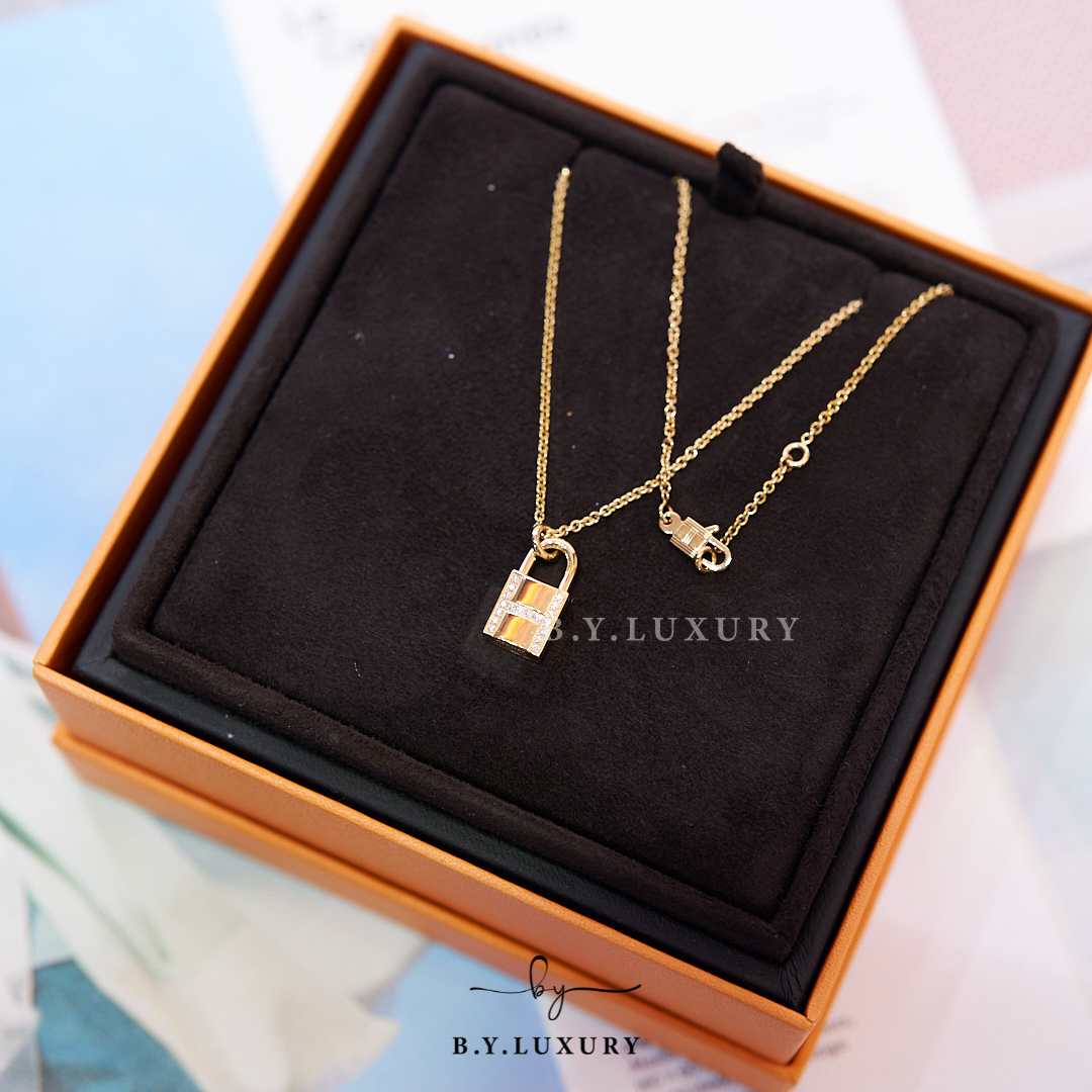 全新現貨 HERMES Amulettes Cadenas Kelly Cadenas pendant 0.09 ct 鑽石 玫瑰金 頸鏈