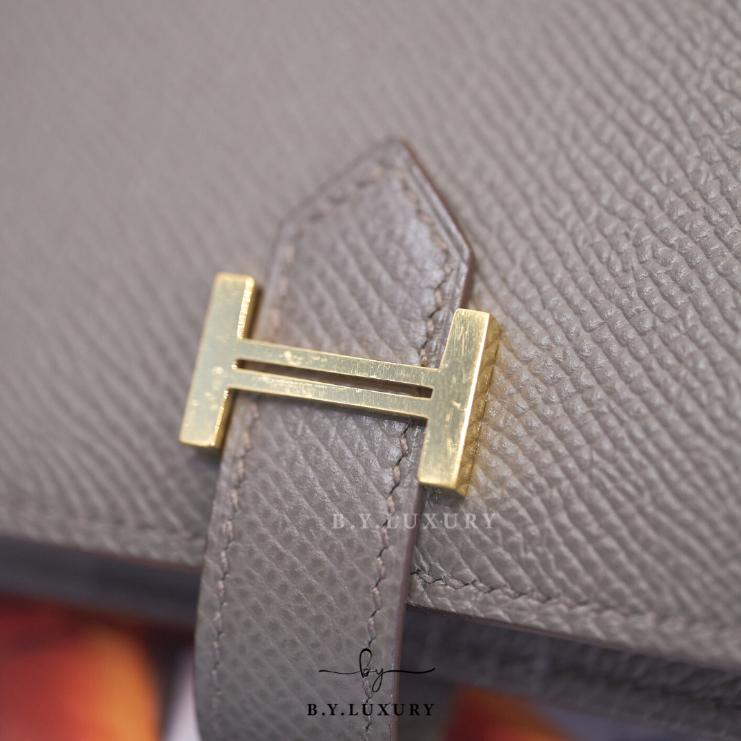 閑置品 HERMES Bearn Compact Wallet Epsom 8F 錫器灰 金扣