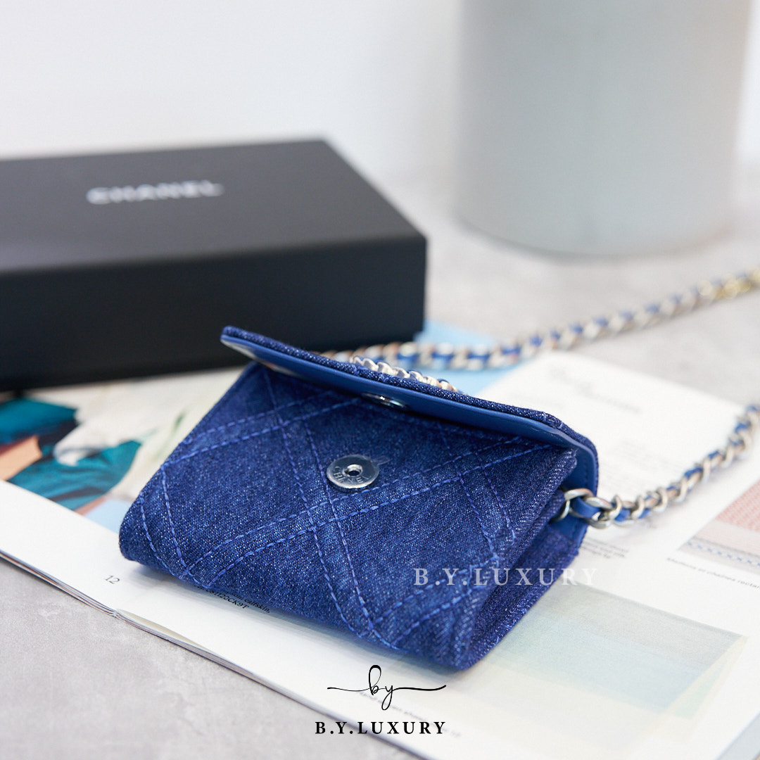 全新現貨 CHANEL 19 Mini Wallet on Chain WOC 牛仔布