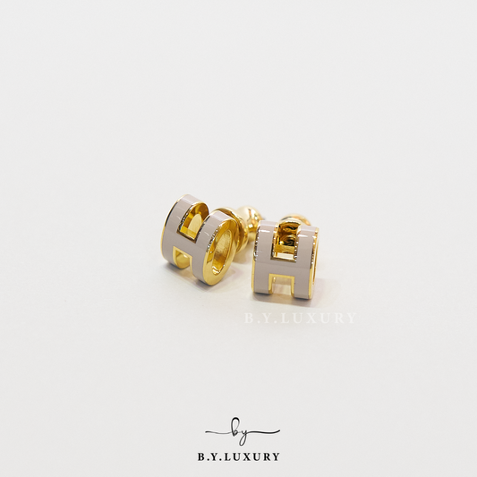 全新現貨 HERMES Mini Pop H Earrings 奶茶 金 耳環