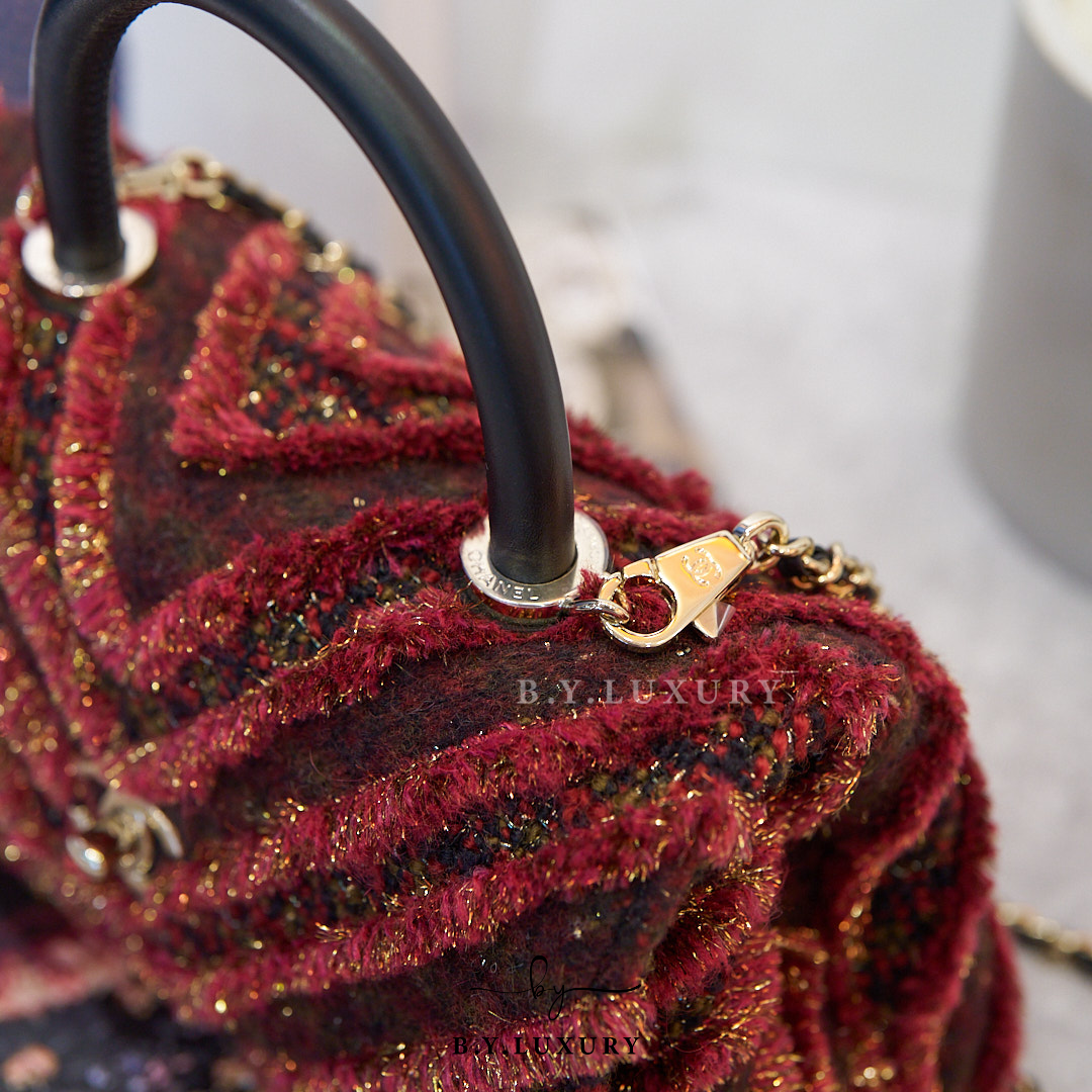 全新現貨 CHANEL Coco Handle Small Bag Red Tweed 斜紋軟呢 紅色 淡金扣