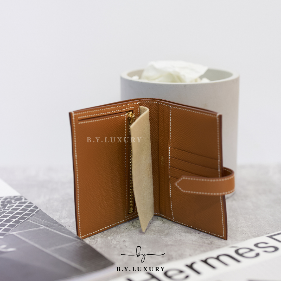 全新現貨 HERMES Bearn Compact Wallet Epsom 37 金棕色 金扣