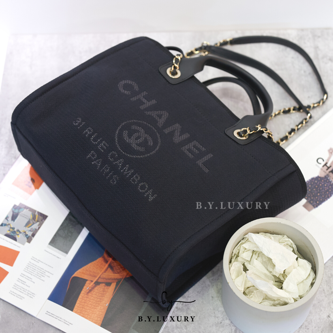 全新現貨 CHANEL Deauville Tote Small 黑 帆布 沙灘袋 AS3351