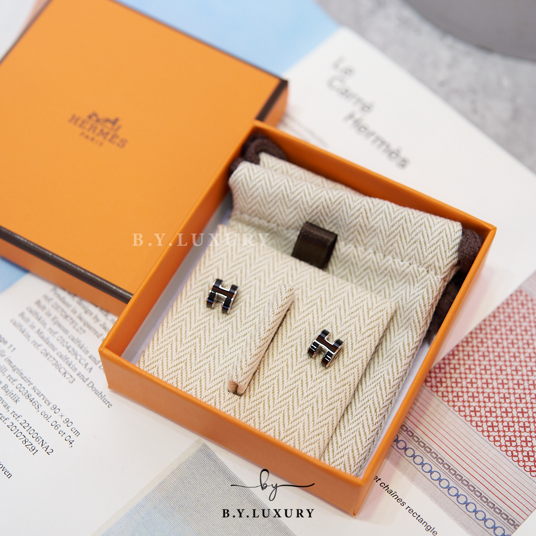全新現貨 HERMES Mini Pop H Earrings 黑色 銀 耳環