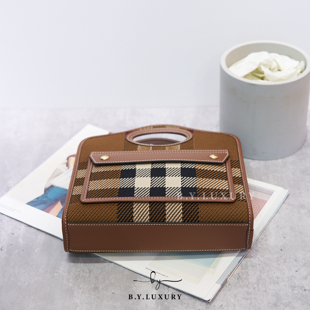 閑置品 BURBERRY Mini Pocket Bag Canva and Leather Brown Checked
