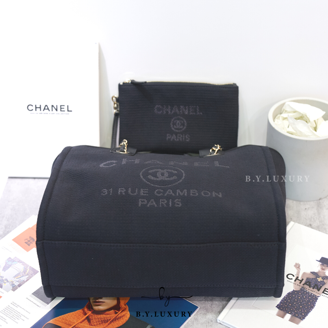 全新現貨 CHANEL Deauville Tote Small 黑 帆布 沙灘袋 AS3351