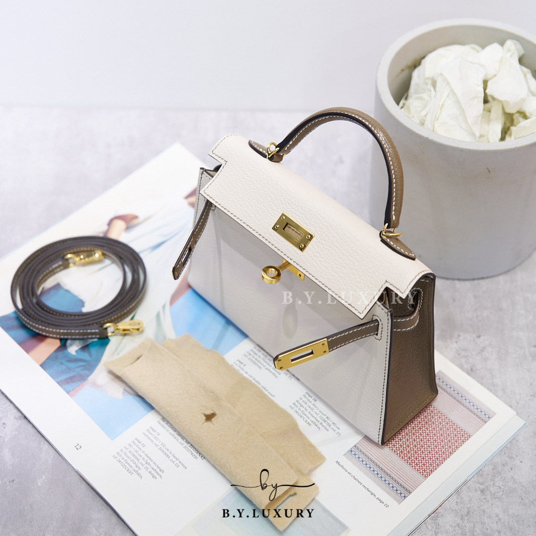 全新現貨 HERMES Mini Kelly II MK2 SO Swift Nata x Etoupe White Stitch GHW