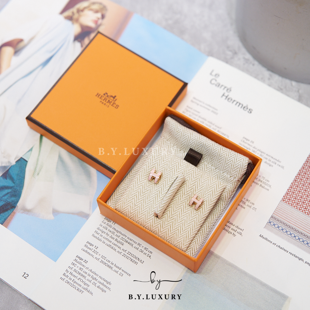 全新現貨 HERMES Mini Pop H Earrings 櫻花粉 玫瑰金 耳環