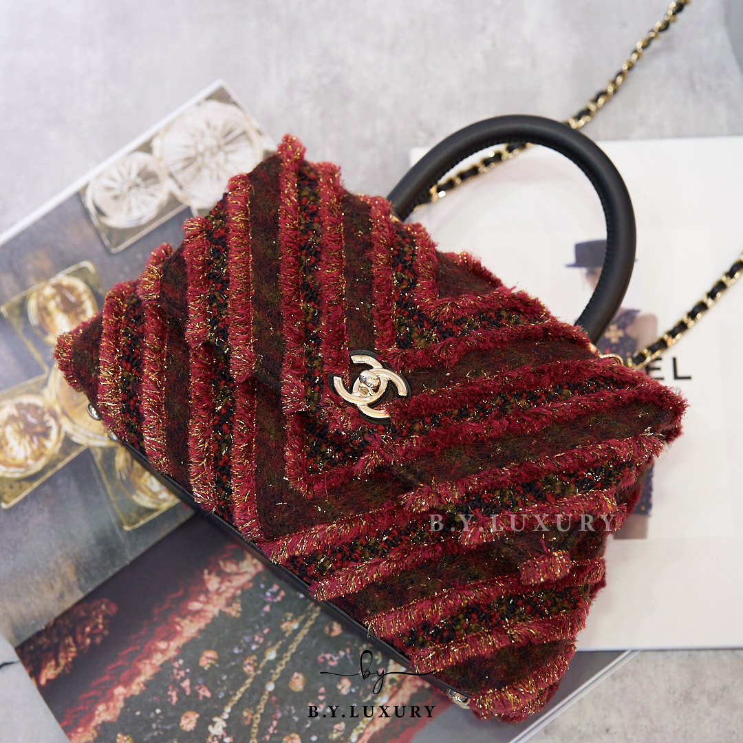 全新現貨 CHANEL Coco Handle Small Bag Red Tweed 斜紋軟呢 紅色 淡金扣
